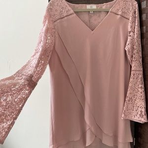 Blush Pink Lace Bell Sleeve Tunic